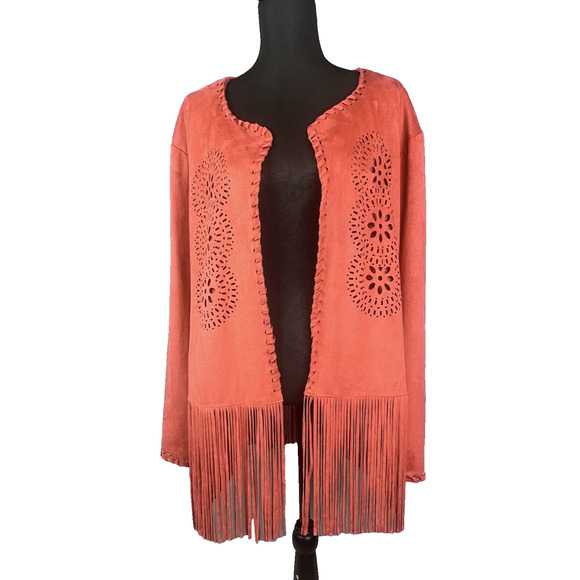 Ariat Faux Suede Jacket Womens Size XXL Rust Fringe Cutout Concert Rodeo Western - Picture 1 of 9